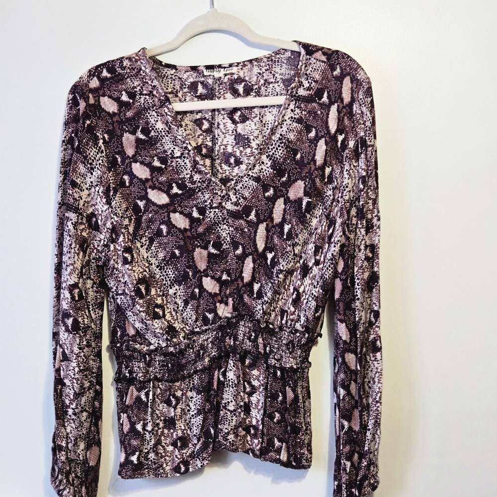 Gypsy Love Snake‎ Print Long Sleeve Ruched Waist Blouse Women Size L